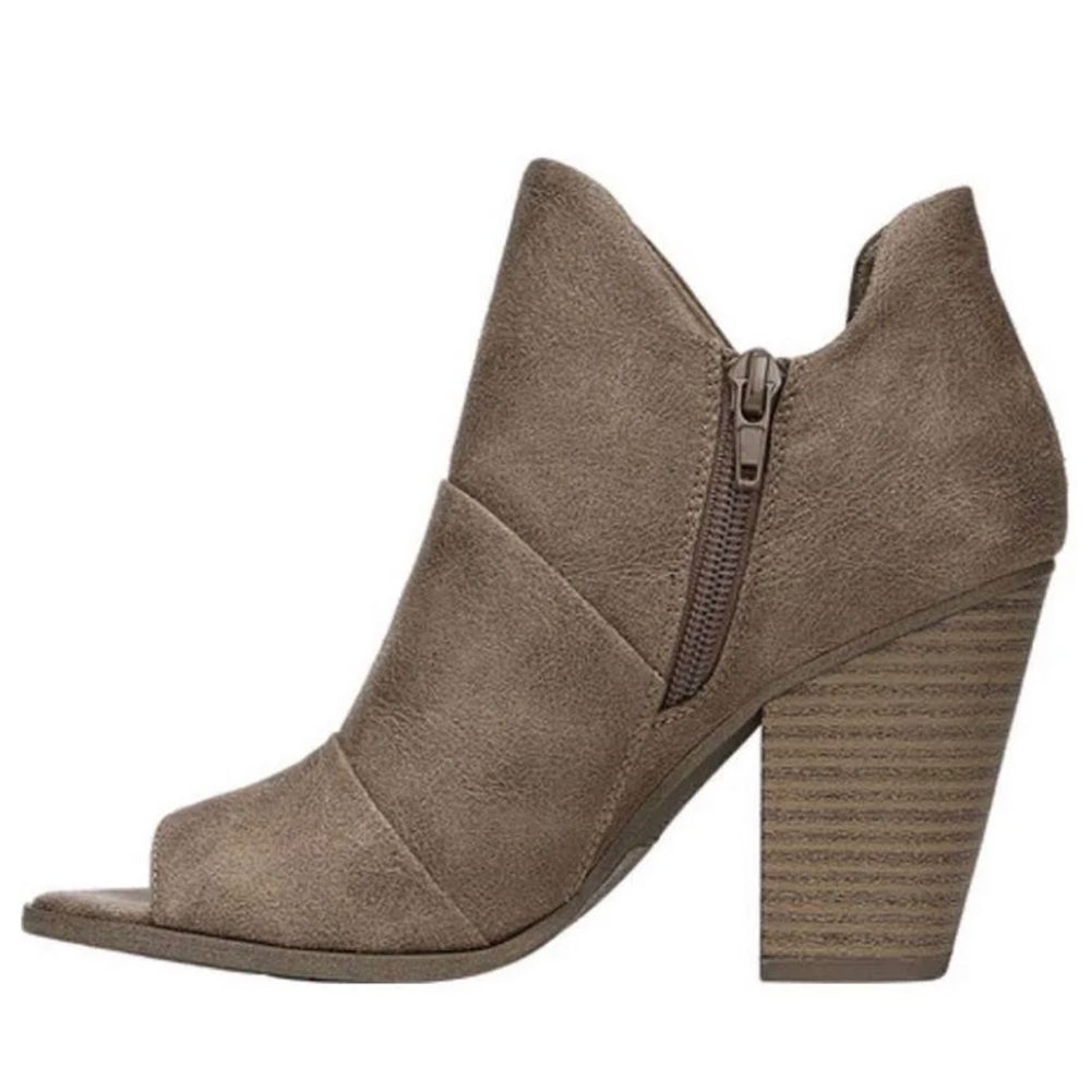 NEW Fergalicious Shoes Fergalicious Peep-Toe Zip Ankle Bootie Color: Brown/Gray